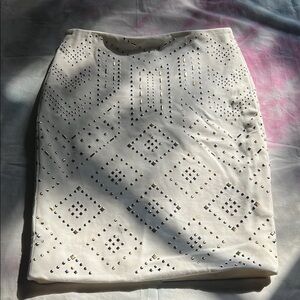 White House Black Market Cream Embellished Mini Pencil Skirt